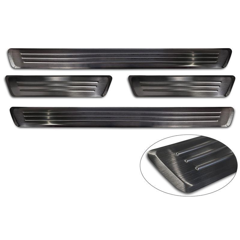 Black Inox door sill protectors  Volvo XC60 II 2017-2021 & FL 2021- incl. R-Design- - 'Lines' - 4-pieces