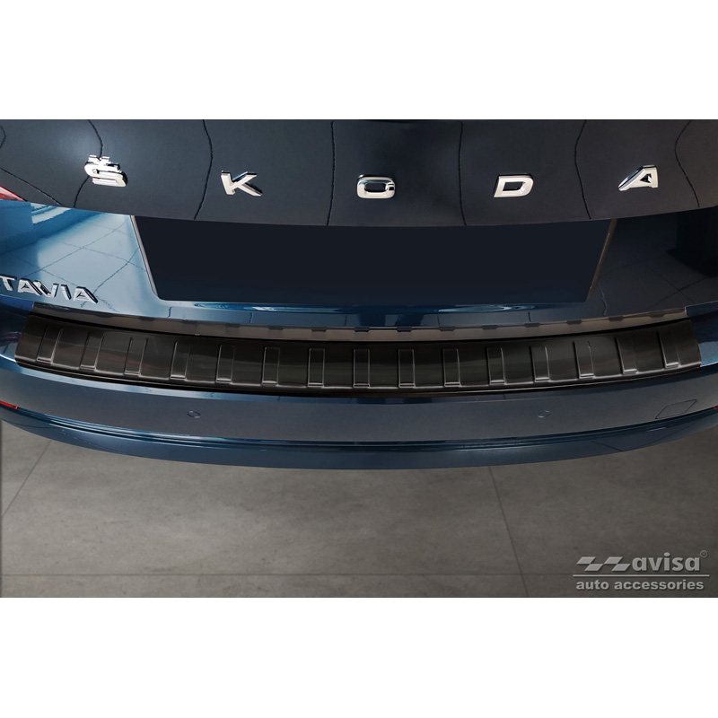 Black Stainless Steel Rear bumper protector  Skoda Octavia IV Liftback 2020-2024 & FL 2024- 'Ribs'