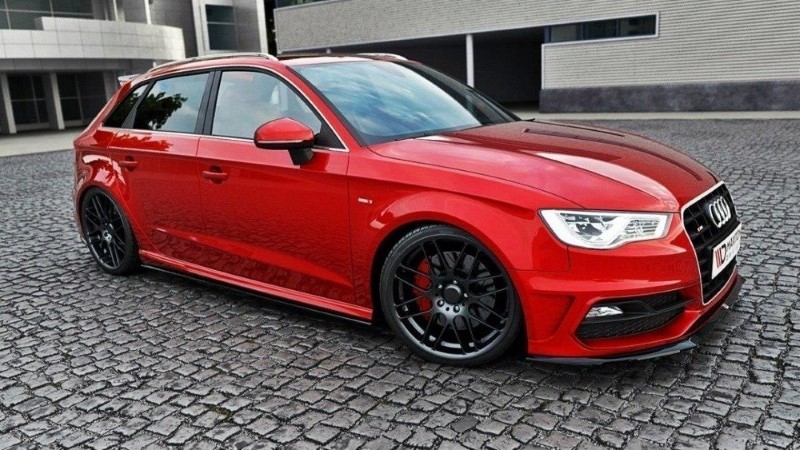 Zijskirts Diffuser passend voor Audi S3 / A3 S-Line 8V / 8V FL Sportback Glanzend Zwart