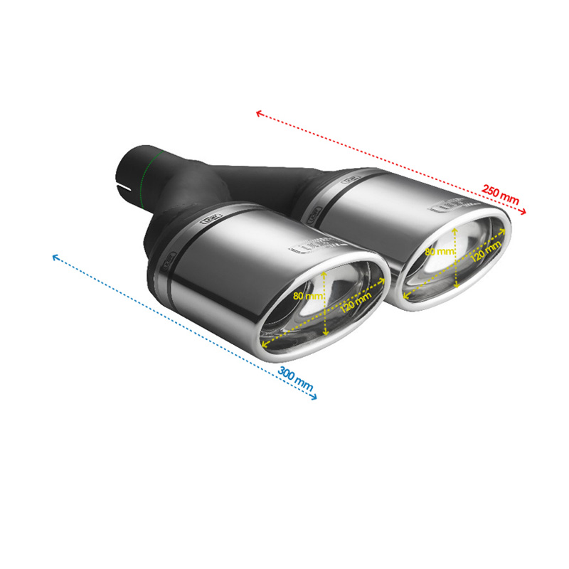 Ulter Sport Exhaust finisher - Double Oval 120x80mm Slanted Type 2 - Length 250mm - Installation ->50mm - Inox