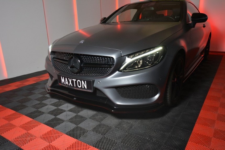 Voorspoiler passend voor Mercedes C-klasse W205 coupé AMG-Line Maxton Design glans zwart