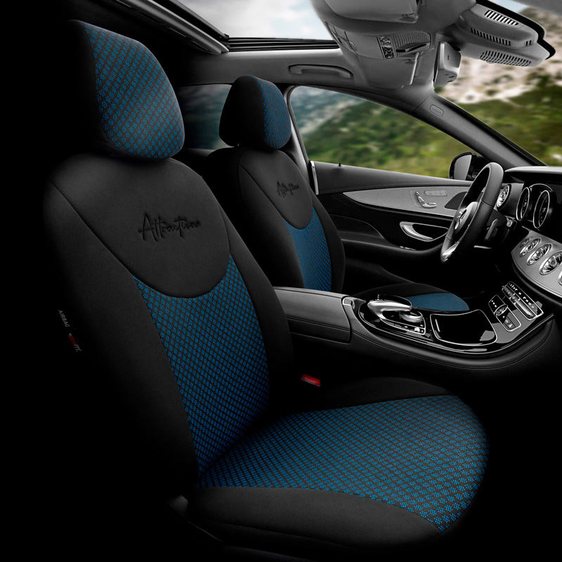 Universal Fabric Seat cover set 'Attraction' Black/Blue - 11-pieces -  Side-Airbags