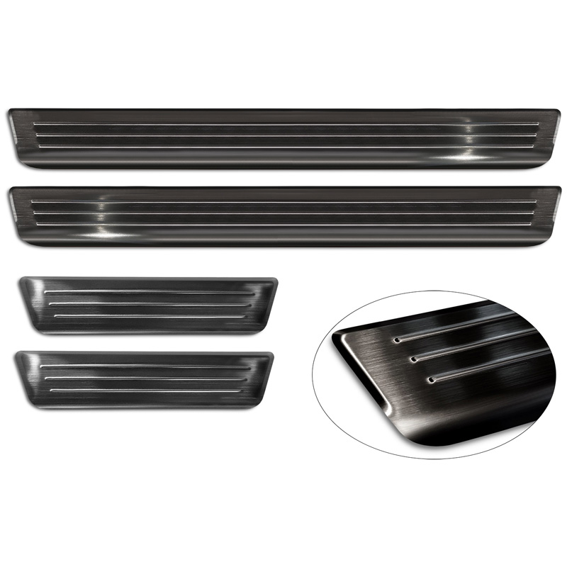 Black Inox door sill protectors  Volkswagen Passat Variant (CJ5) incl. R-Line & Hybrid 2024- / Skoda Superb IV Combi 2024- - 'Lines' - 4-pieces