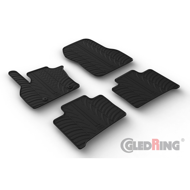 Rubber car mats set  Renault Zoe I 2012-2019 & II 2019- (T profile 4-pieces + mounting clips)