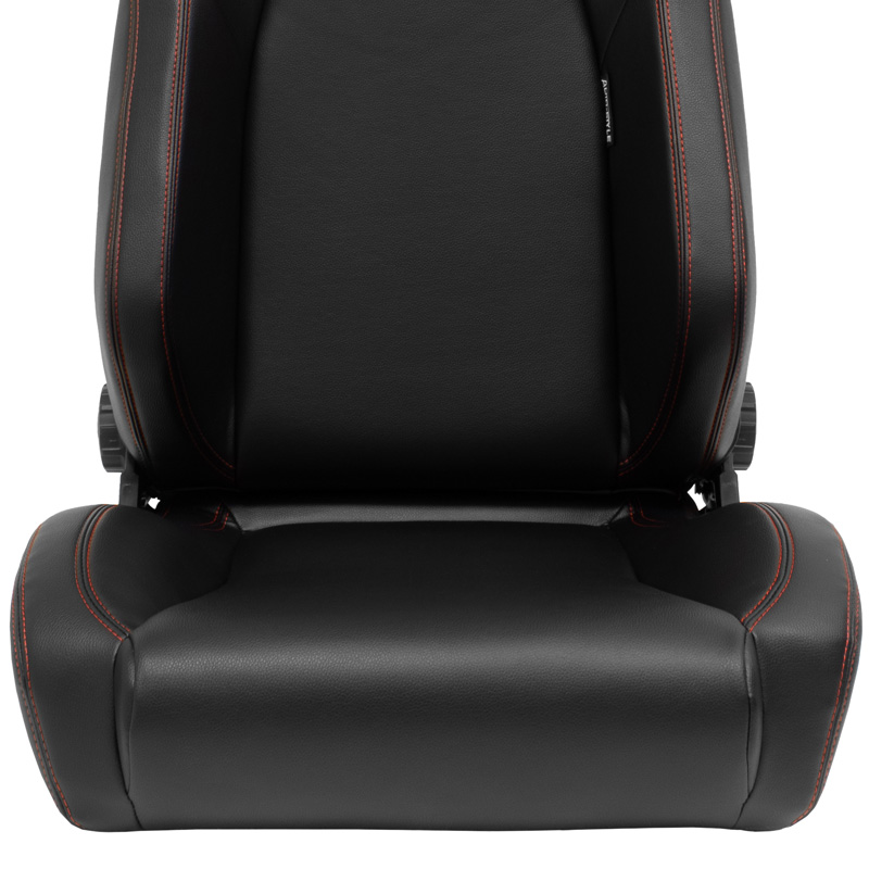Sport seat 'VGR' - Black Synthetic leather + Red stitching - Dual-side reclinable back-rest - incl. slides