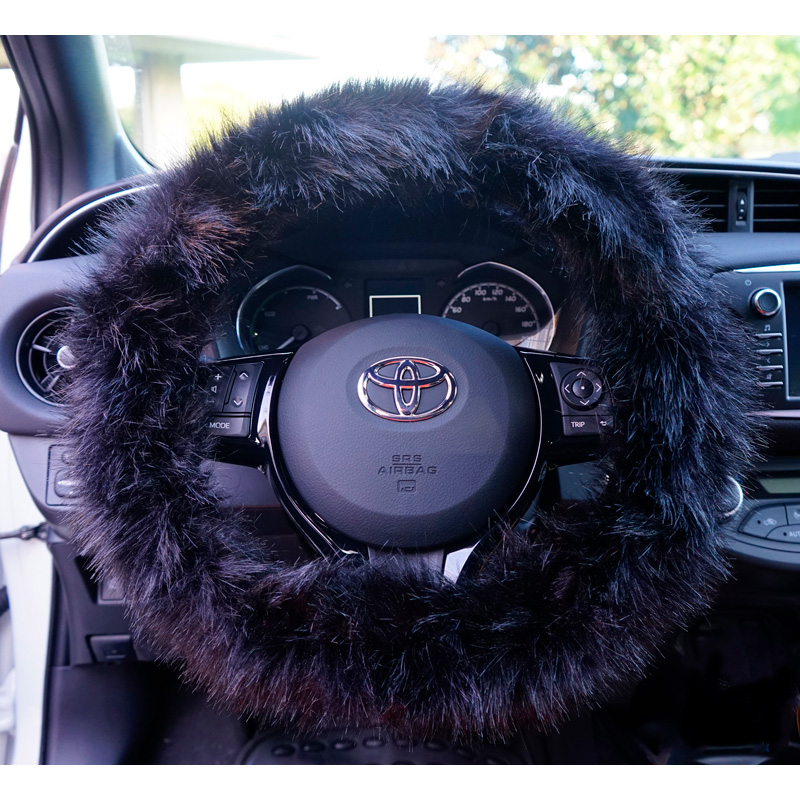 Simoni Racing Steering Wheel Cover Fluffy Fur - Black - 37-39cm