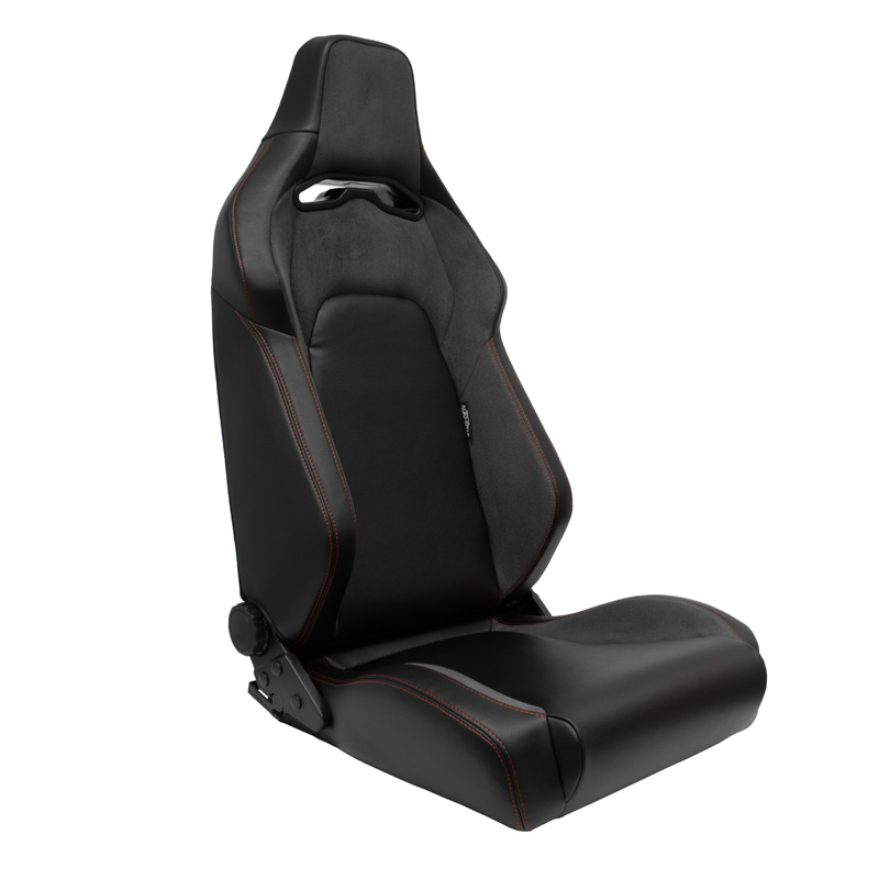 Sport seat 'VGR' - Black Synthetic leather + Dark Grey Fabric/Suede + Red stitching - Dual-side reclinable back-rest - incl. slides