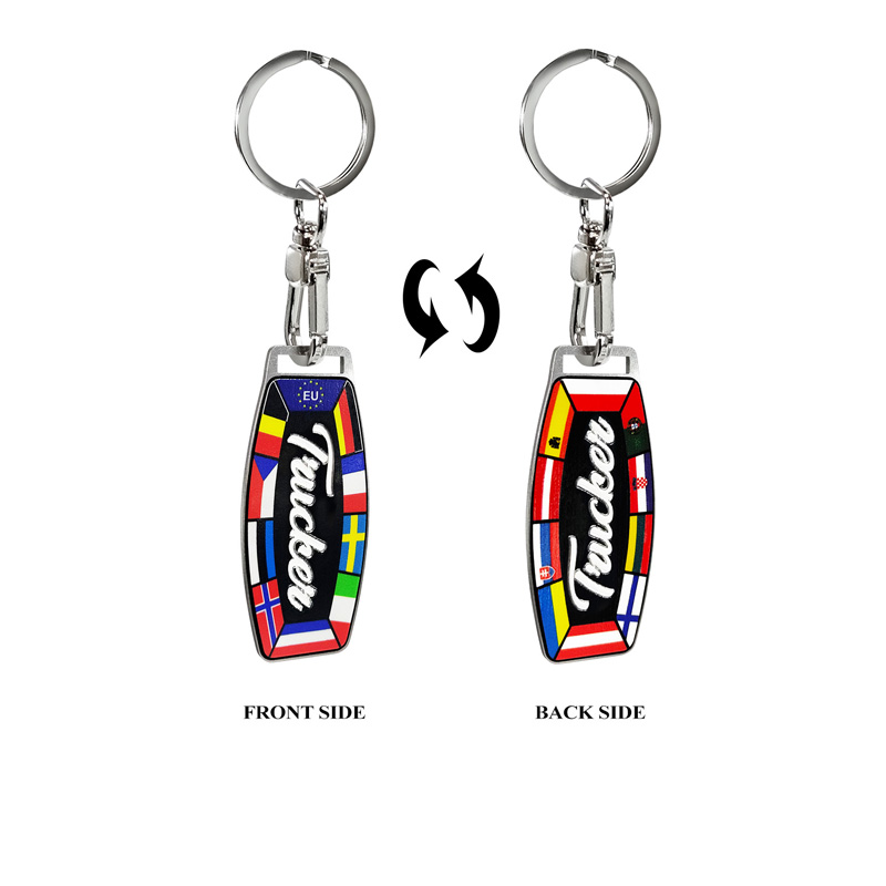 Stainless steel key chain - Trucker/Flags