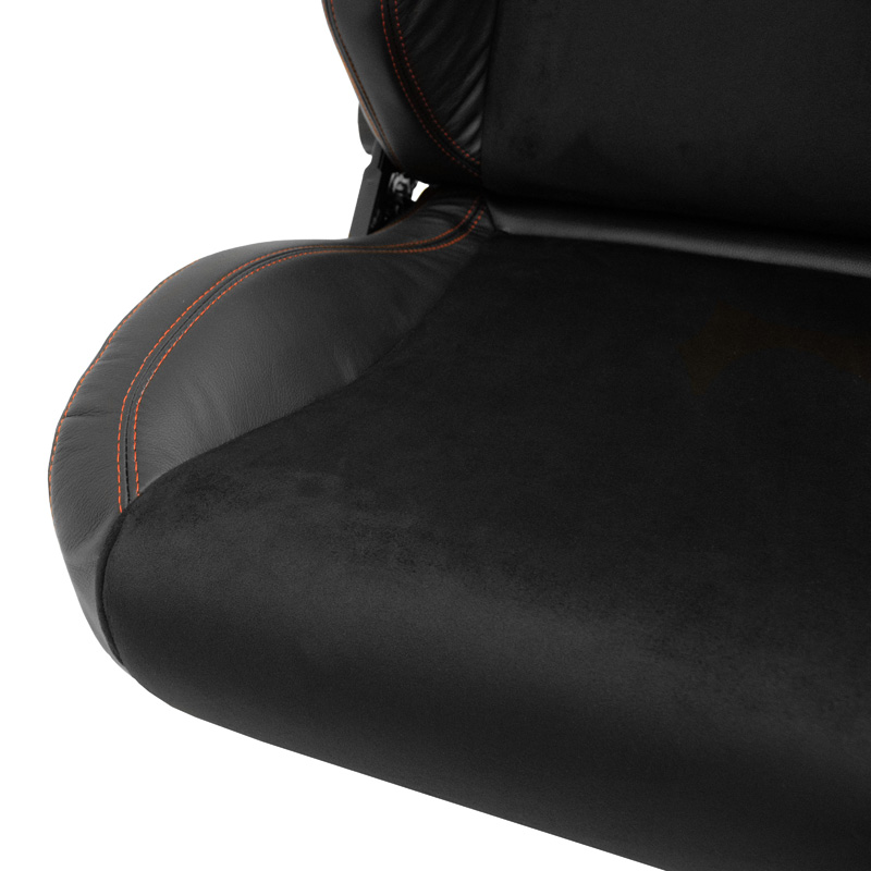 Sport seat 'VGR Premium' - Black leather & alcantara + Red stitching - Dual-side reclinable back-rest - incl. slides