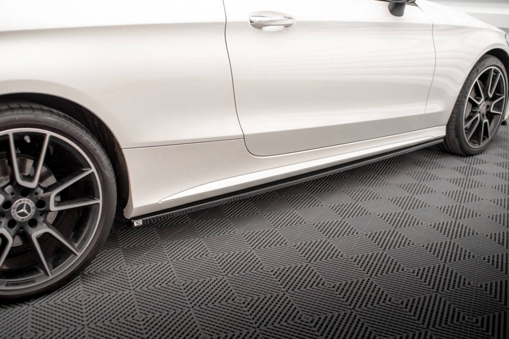 Zijskirts passend voor Mercedes C Klasse Coupe AMG Line C205 Facelift 2018 - 2021 Maxton Glans Zwart