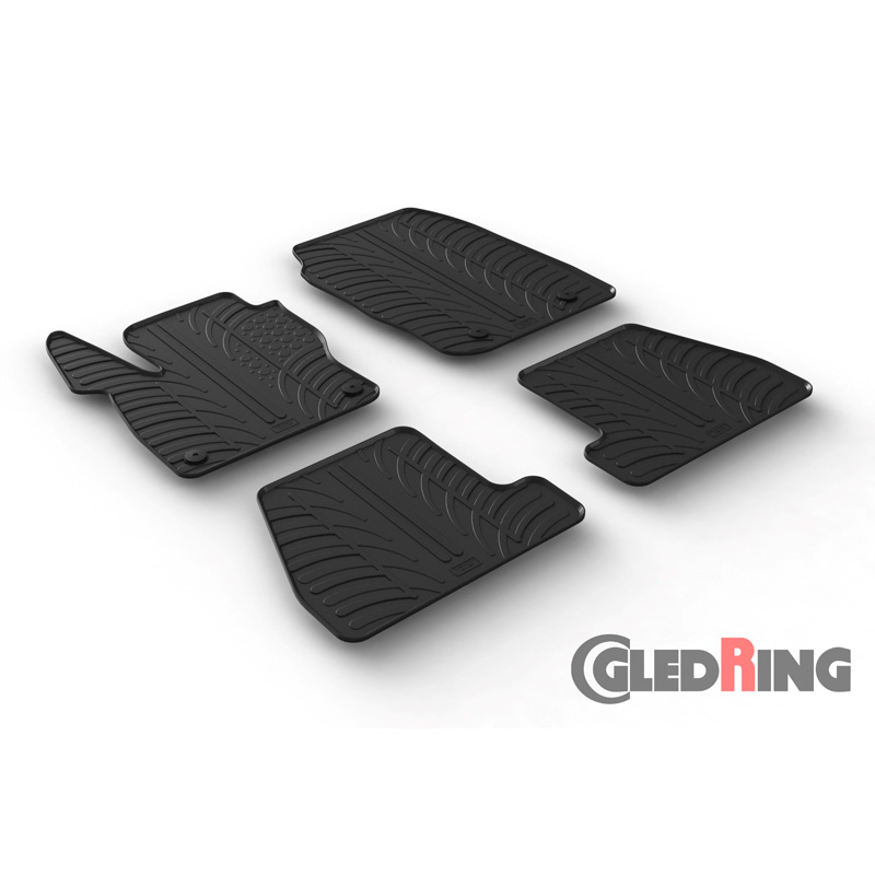 Rubber car mats set  Ford Focus 3/5 doors + ST 2015-2018 (T profile 4-pieces + mounting clips)