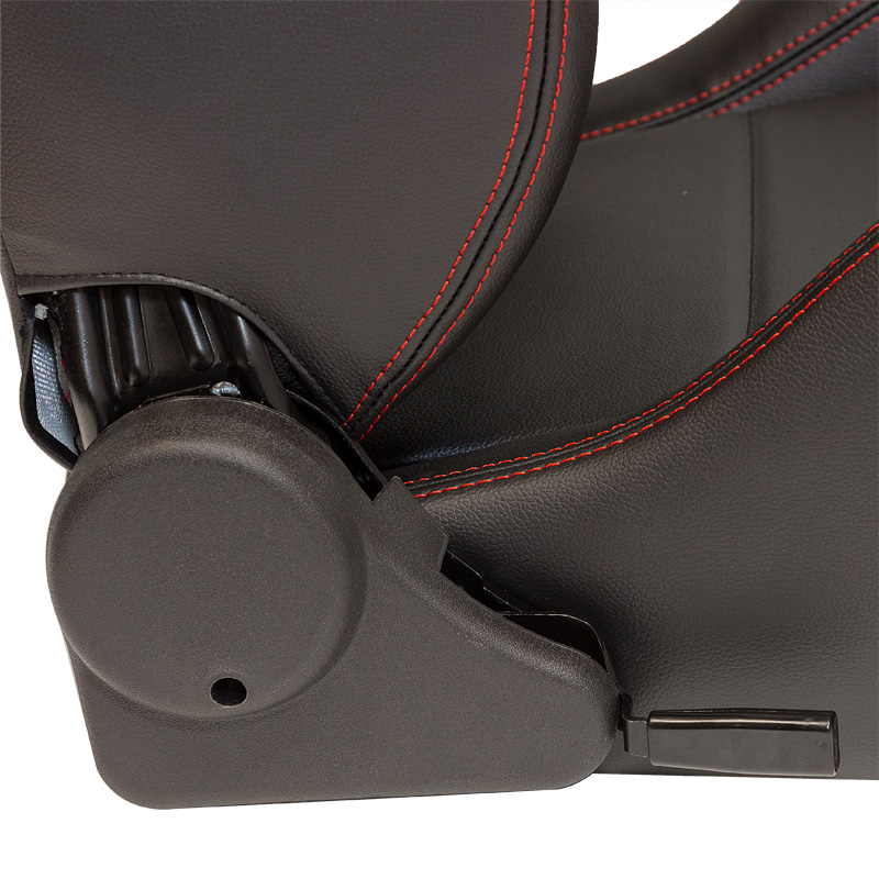 Sport seat 'Eco' - Black Synthetic leather + Red stitching - Right-side reclinable back-rest - incl. slides