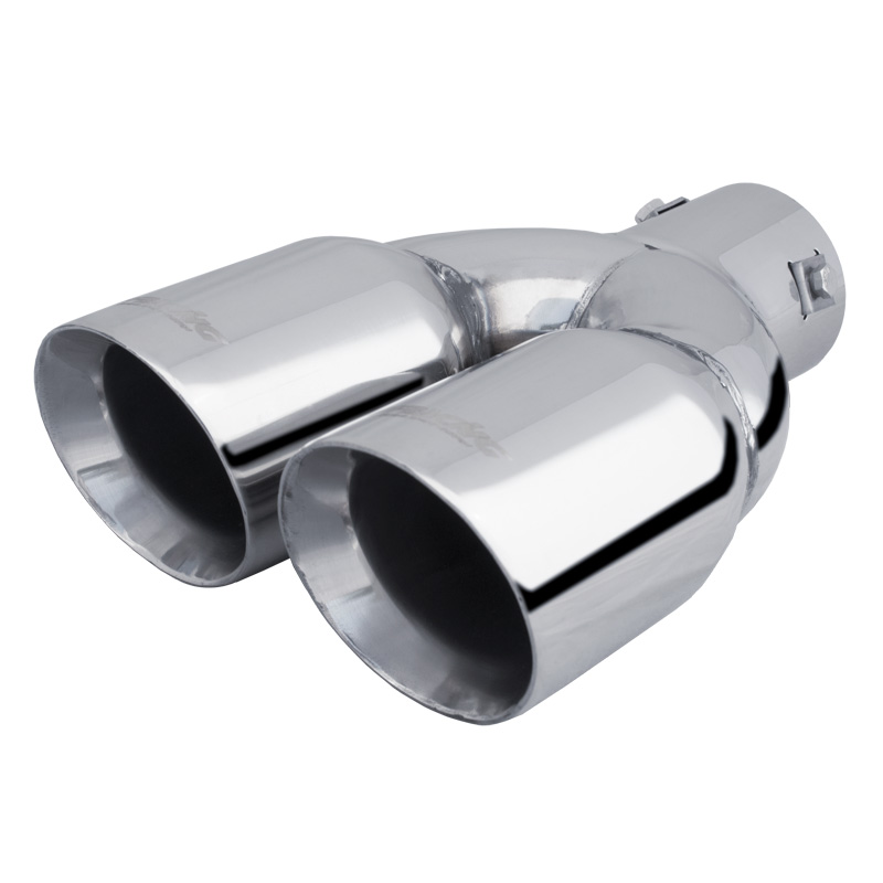 Simoni Racing Exhaust Tip Double Round/Slanting Inox - 2xØ76xL240mm - Installation 34-60mm