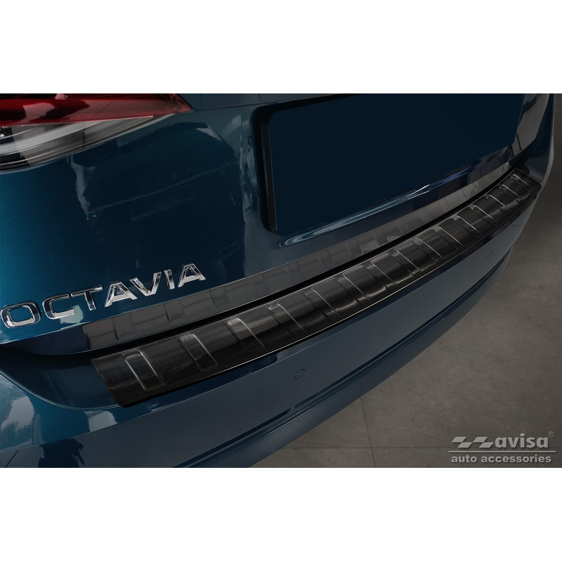 Black Stainless Steel Rear bumper protector  Skoda Octavia IV Liftback 2020-2024 & FL 2024- 'Ribs'