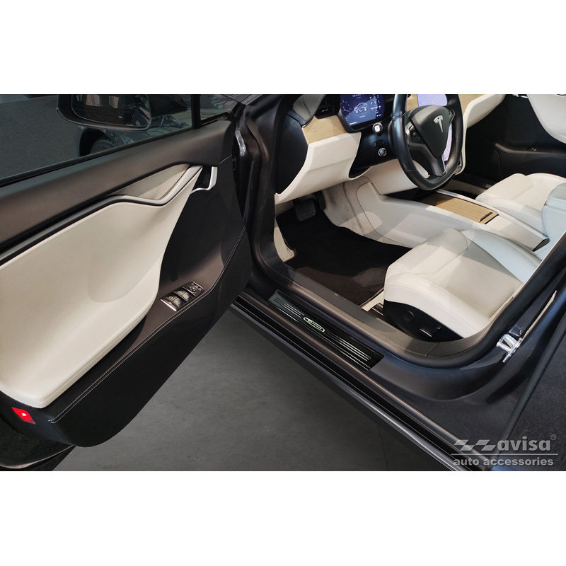 Mirror Black Inox door sill protectors  Tesla Model S 2012-2016 & Facelift 2016- 'E-Power' - 4-pieces