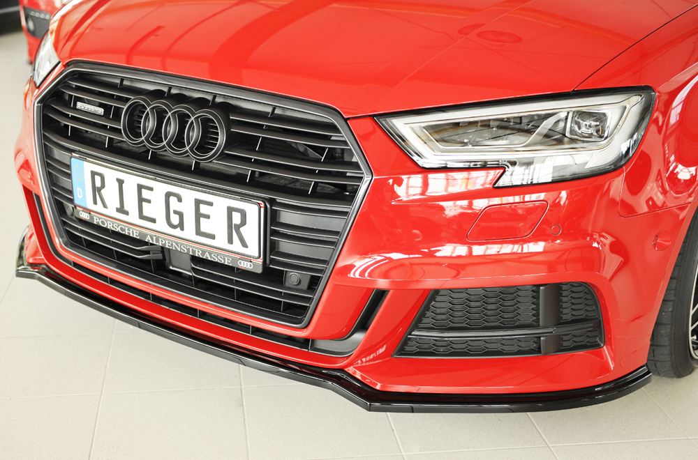 Voorspoiler passend voor Audi S3 & A3 8V S-line Rieger Zwart Glans