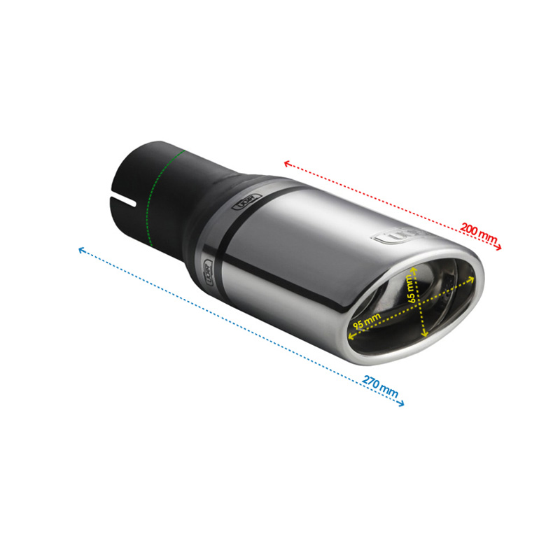 Ulter Sport Exhaust finisher - Oval 95x65mm Slanted - Length 200mm - Installation ->50mm - Inox