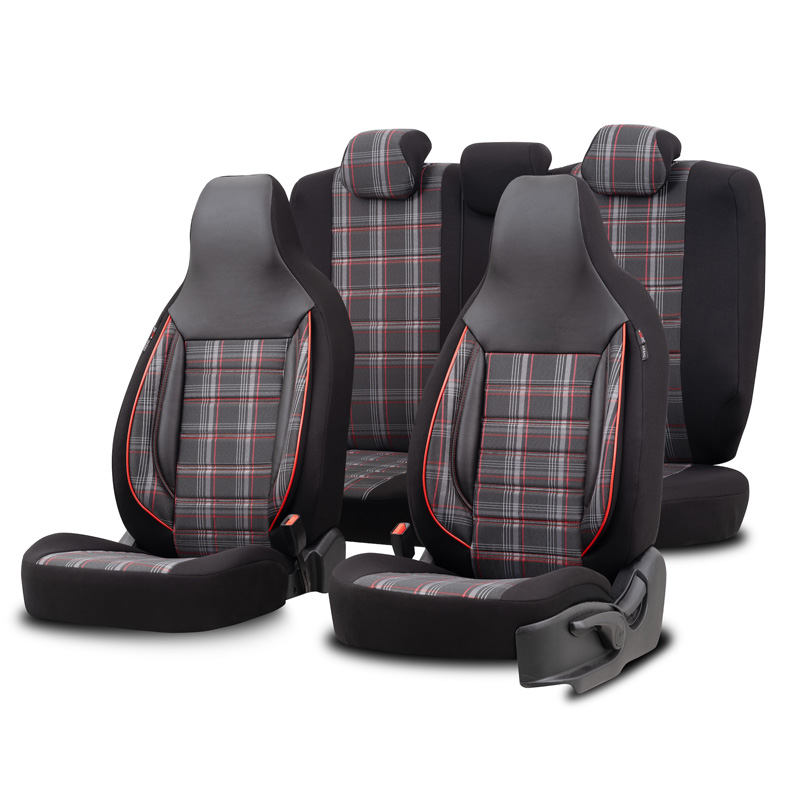 Universal Fabric 'CityBug' Seat cover set 'Sports' Black/Grey/Red - 9-pieces -  Side-Airbags
