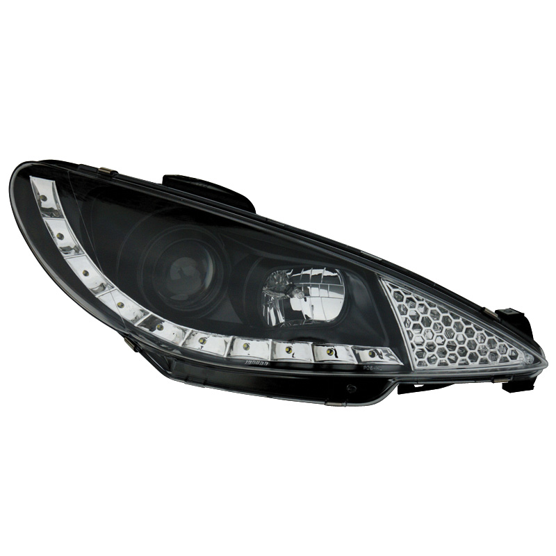 Set Headlights in DRL-Look  Peugeot 206 2002- incl. GTi 1999- - Black