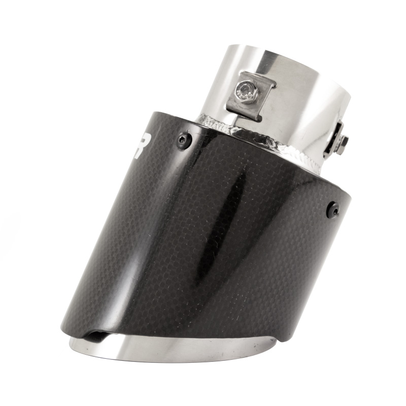 Simoni Racing Exhaust Tip Round/Slanted Shiny-Carbon+Inox - Ø102xL155mm - Installation 63mm