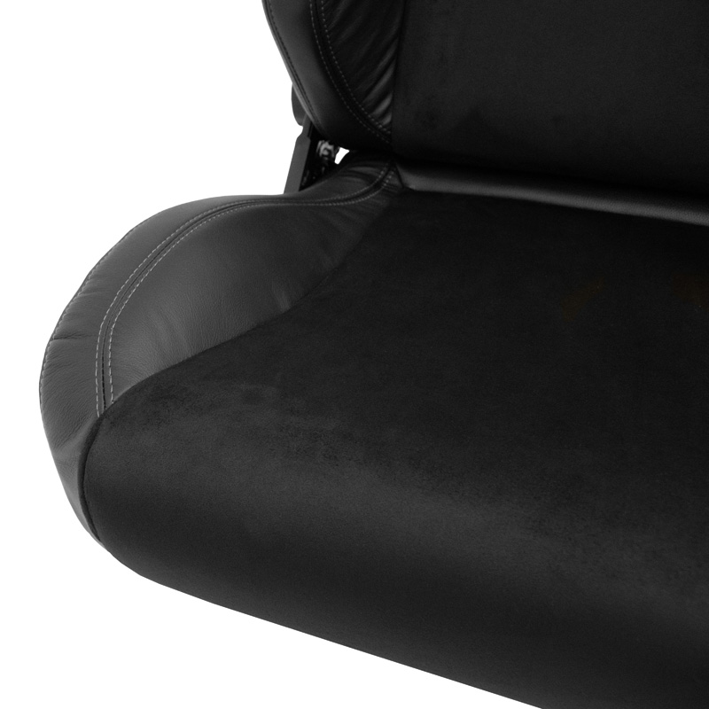 Sport seat 'VGR Premium' - Black leather & alcantara + Silver stitching - Dual-side reclinable back-rest - incl. slides