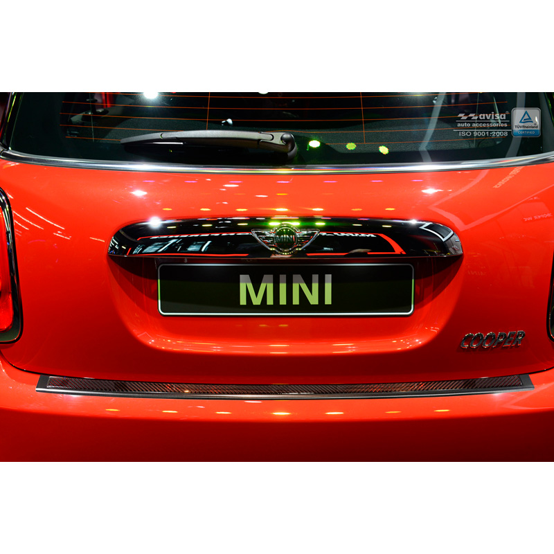 Stainless Steel Rear bumper protector 'Deluxe'  Mini One/Cooper F56 3-doors 3/2014- Black/Red-Black Carbon