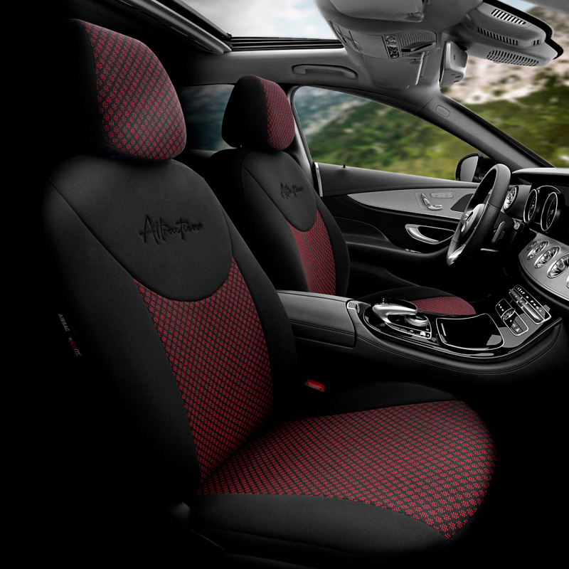 Universal Fabric Seat cover set 'Attraction' Black/Maroon - 11-pieces -  Side-Airbags