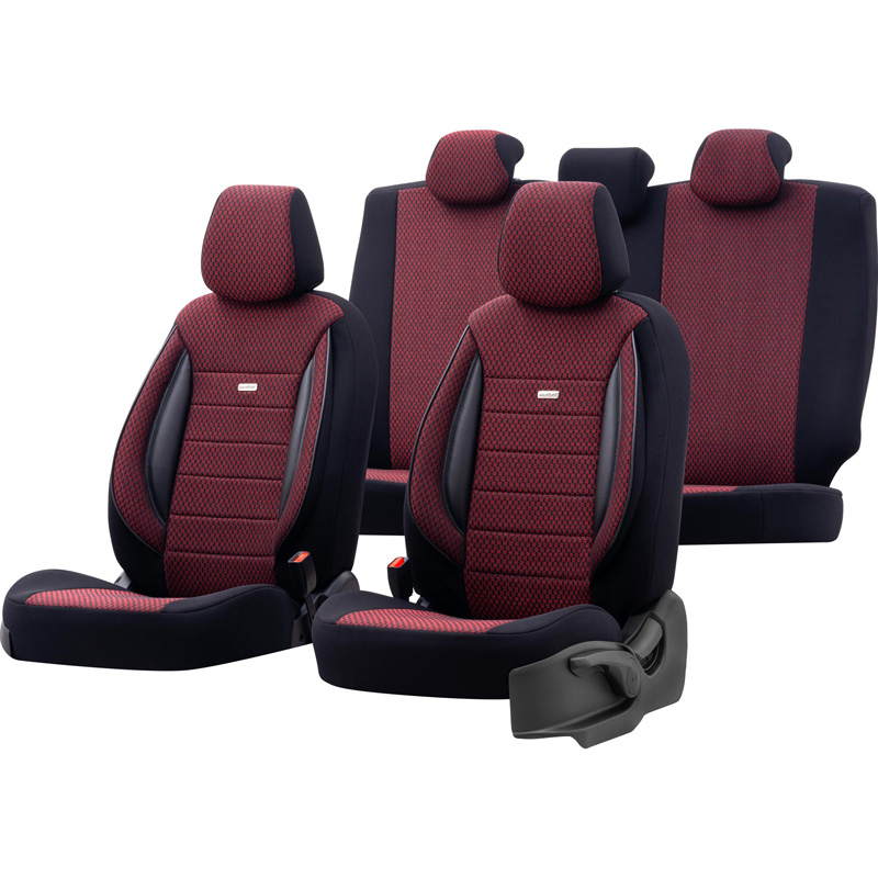 Universal Fabric Seat cover set 'SelectedFit Sports' Black/Red - 11-pieces -  Side-Airbags