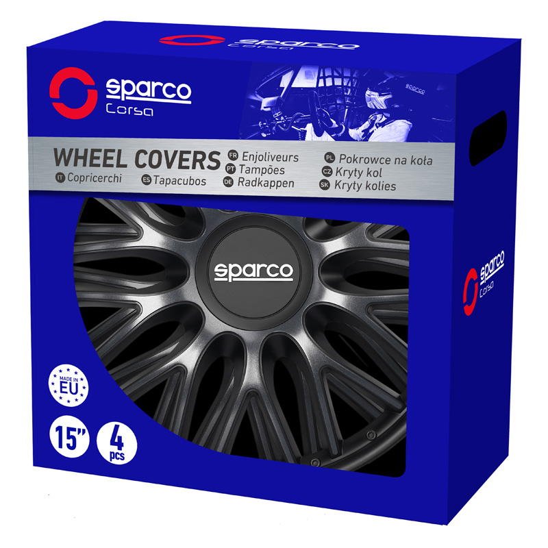 Sparco Wheel Covers Roma - 15-inch - Grey/Black - Set of 4 pieces