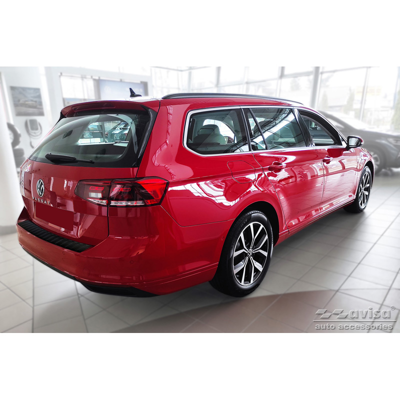 Matt Black Stainless Steel Rear bumper protector  Volkswagen Passat 3G Variant 2014-2023 'Ribs'