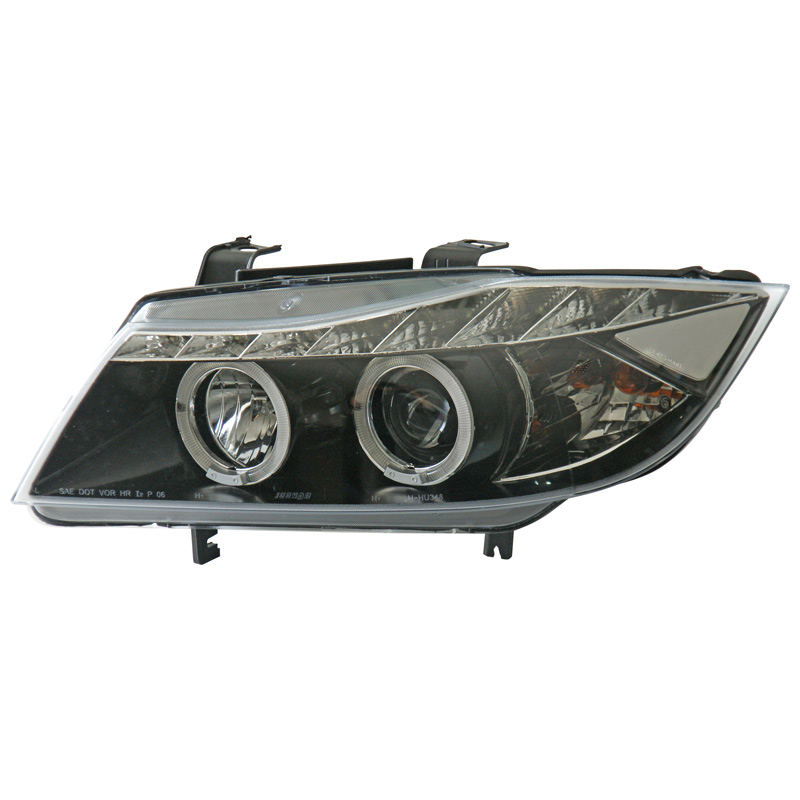 Set Headlights in DRL-Look  BMW 3-Series E90/E91 2005-2008 - Black - incl. Indicators & Halos
