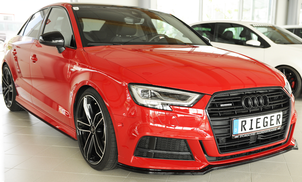 Voorspoiler passend voor Audi S3 & A3 8V S-line Rieger Zwart Glans