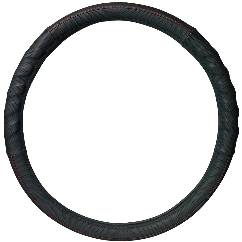 Universal steering wheel cover - Black Microfibre + Red stitching