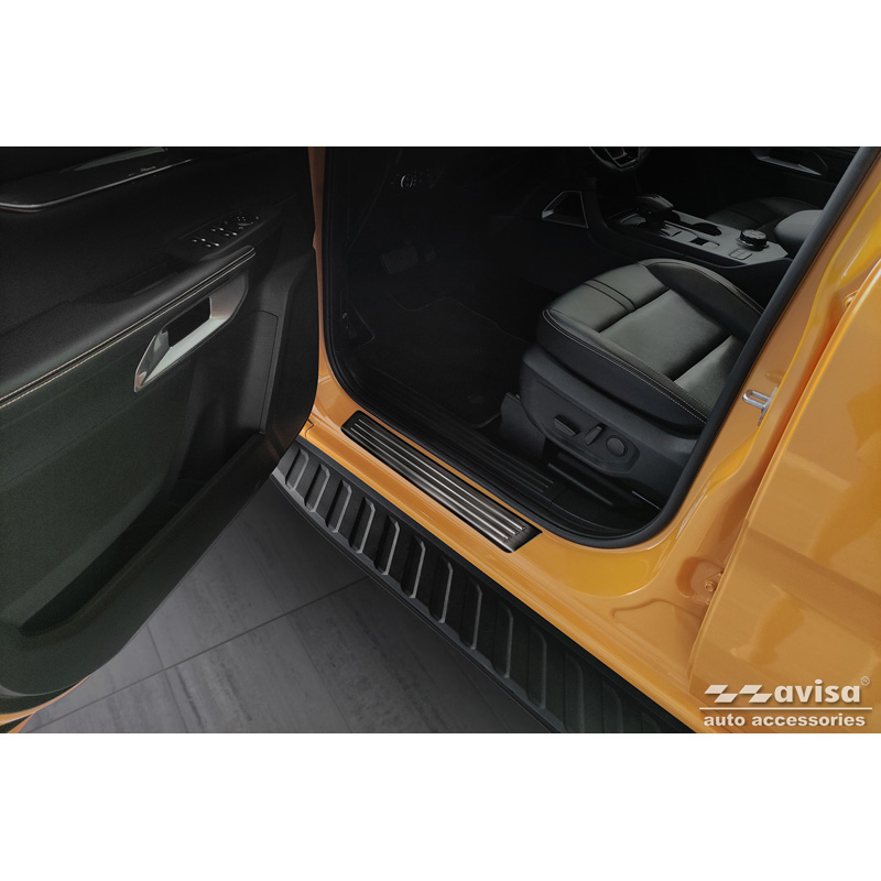 Black Inox door sill protectors  Ford Ranger VI 2022- 'Lines' - 4-pieces