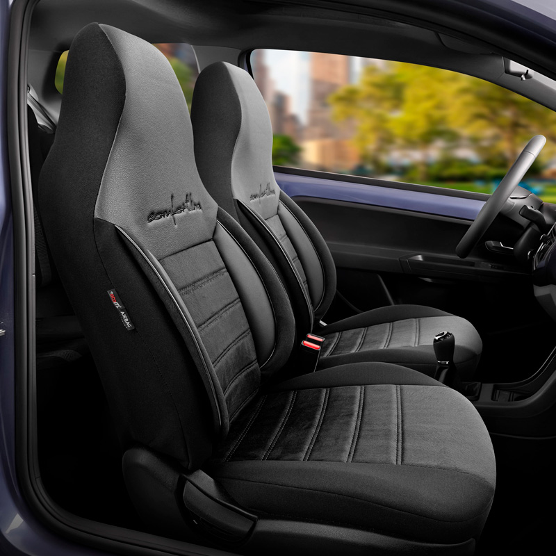 Universal Velours/Fabric 'CityBug' Seat cover set 'Comfortline' Black/Grey - 9-pieces -  Side-Airbags