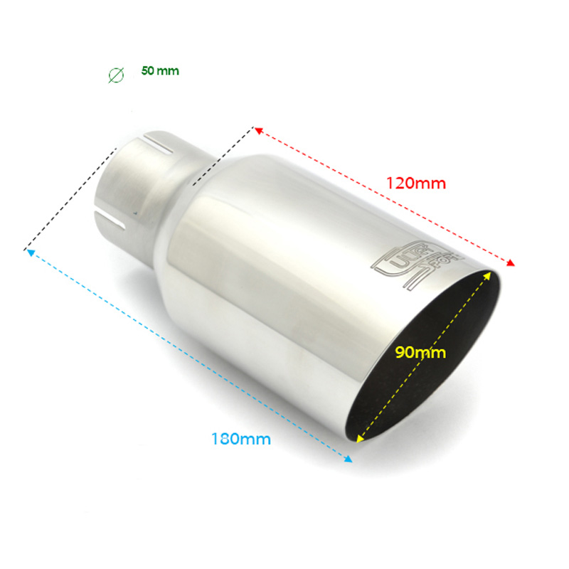 Ulter Sport Exhaust finisher - Round Ø90mm Slanted - Length 180mm - Installation ->50mm - Inox