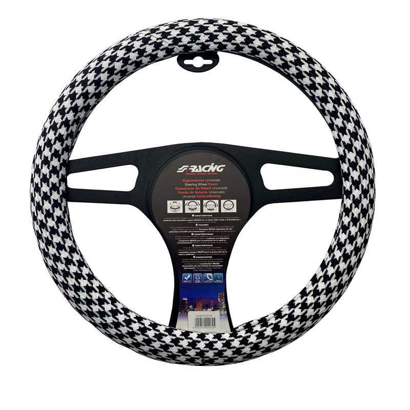 Simoni Racing Steering Wheel Cover Pied de Poule - Black/White Textile - 37-39cm