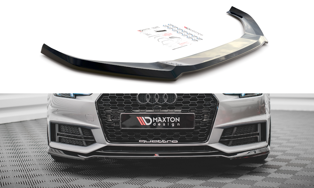 Voorspoiler passend voor Audi S4 / A4 S-Line B9 V.4 Glanzend Zwart