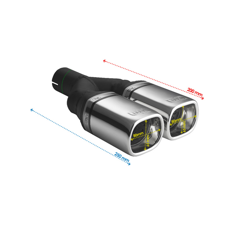 Ulter Sport Exhaust finisher - Double Rectangular 80x65mm - Length 200mm - Installation ->50mm - Inox