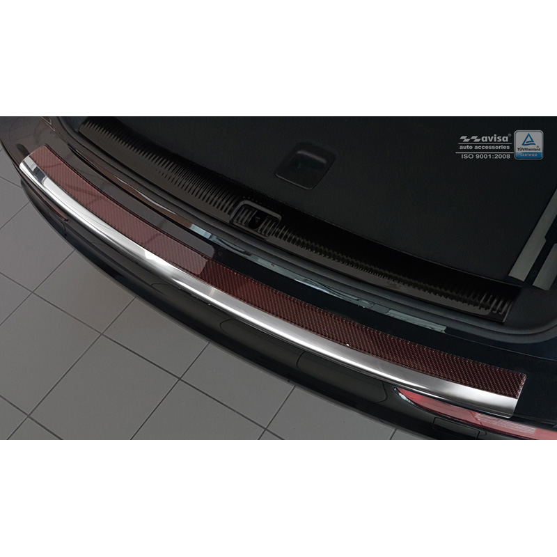 Stainless Steel Rear bumper protector 'Deluxe'  Audi Q5 2008-2016 Chrome/Red-Black Carbon
