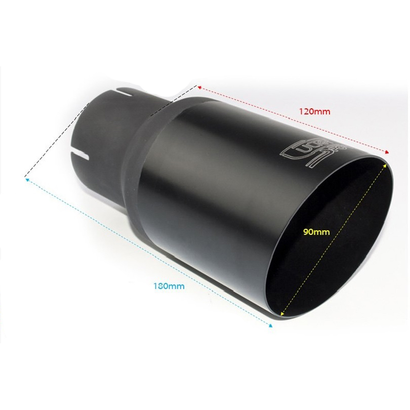Ulter Sport Exhaust finisher - Round Ø90mm Slanted - Length 180mm - Installation ->55mm - Black Inox