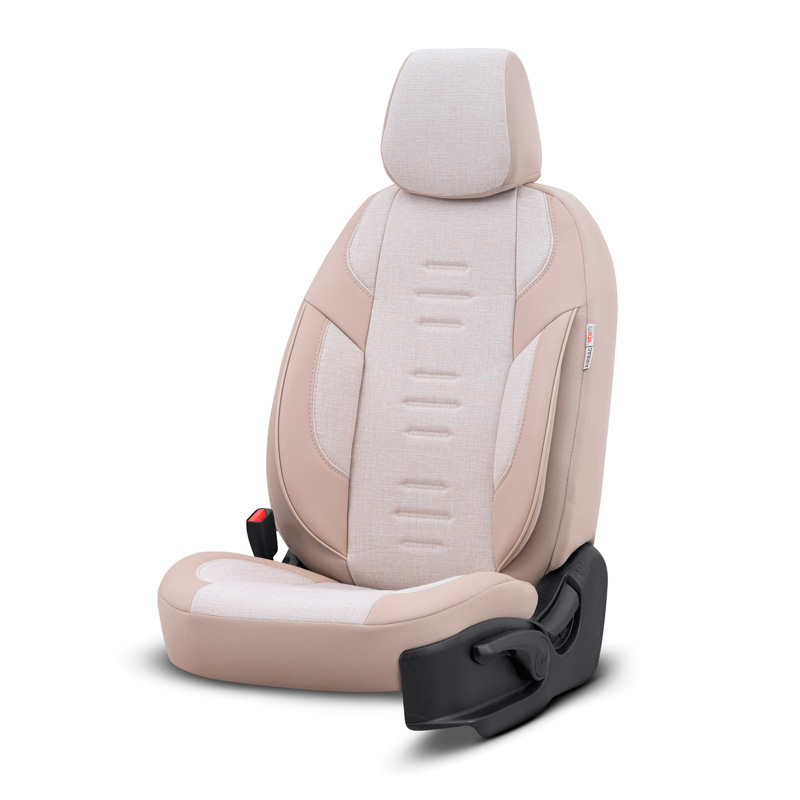 Universal Linen/Leather/Fabric Seat cover set 'Throne' Crème - 11-pieces -  Side-Airbags