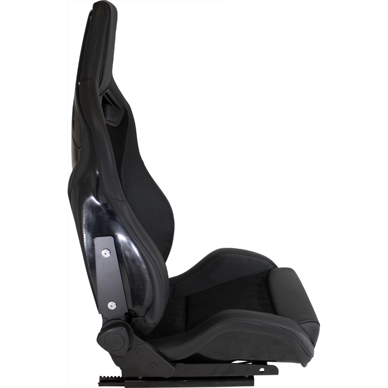 Sport seat 'NK Premium' - Black Suede + Black PVC leather - Dual-side reclinable fibreglass back-rest - incl. slides