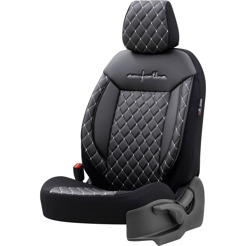Universal Leather/Fabric Seat cover set 'Comfortline VIP' Black/Grey - 11-pieces -  Side-Airbags