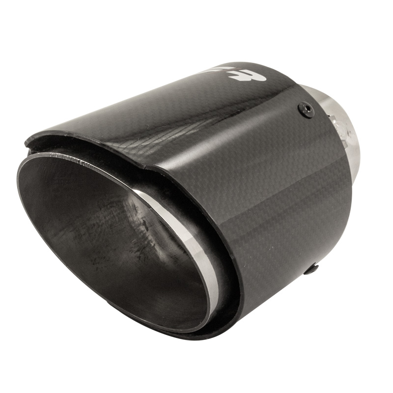 Simoni Racing Exhaust Tip Round/Slanted Shiny-Carbon+Inox - Ø102xL155mm - Installation 63mm
