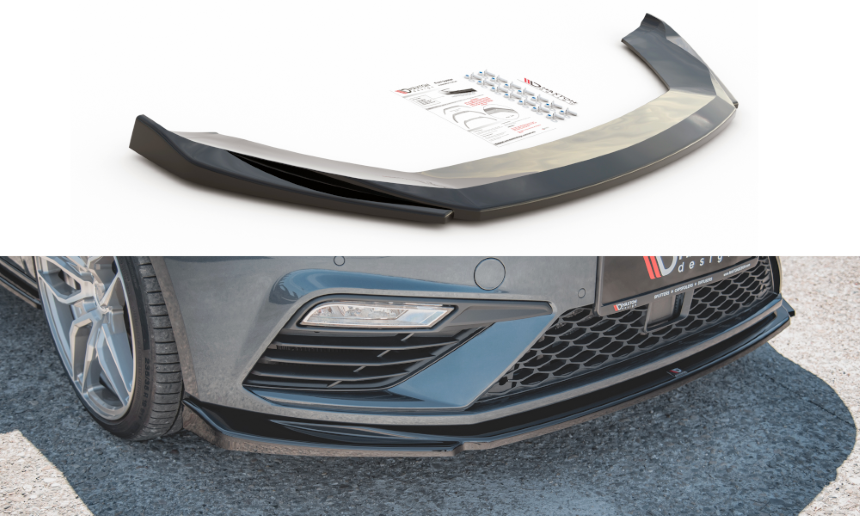 Voorspoiler passend voor Seat Leon FR 5F Maxton Design glans zwart V.5