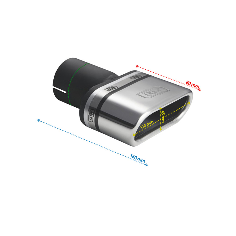 Ulter Sport Exhaust finisher - Oval 110x45mm Slanted - Length 80mm - Installation ->50mm - Inox