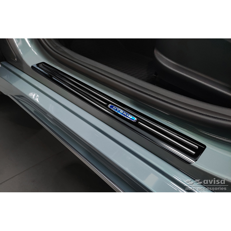 Black Inox door sill protectors  Hyundai Kona 2017-2020 & FL 2020-2023  'Hybrid' - 4-pieces