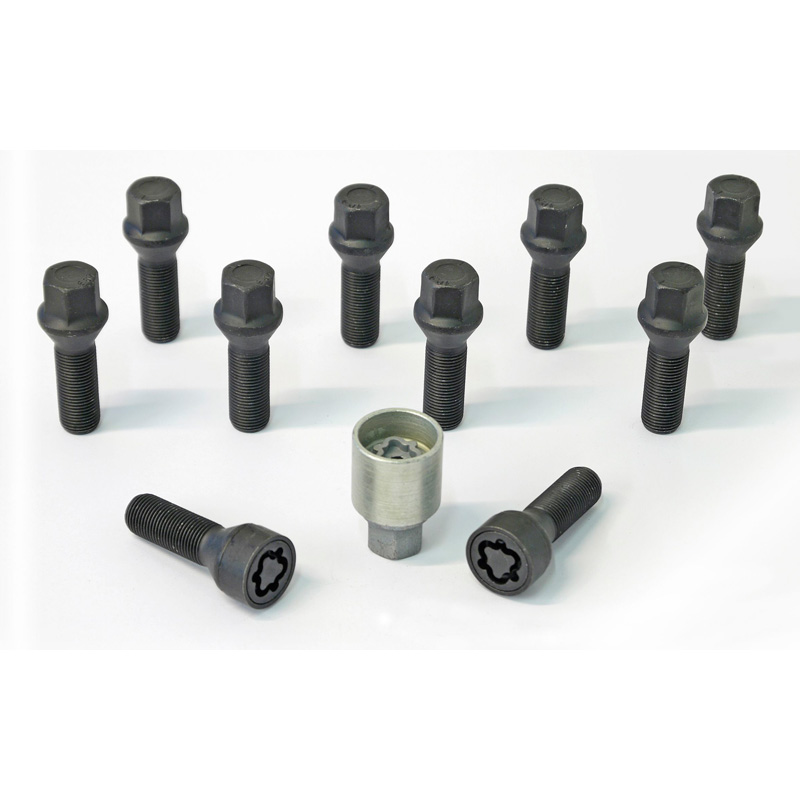 H&R Wheel bolt Set Taper-Head M14x1.50 - Length 50mm - Black - 10 pcs. - incl. wheel-locks