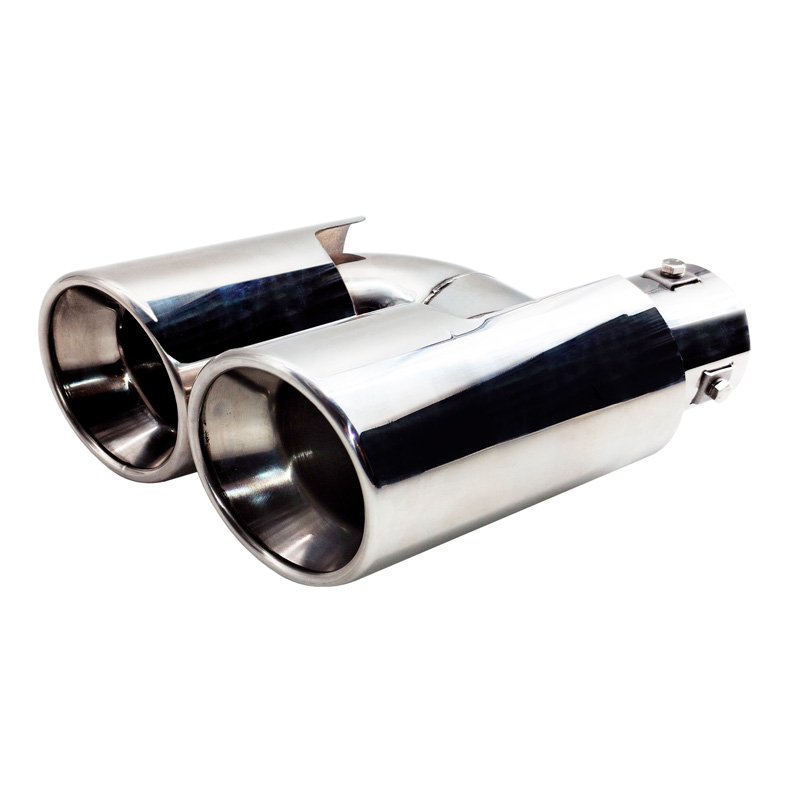 Simoni Racing Exhaust Tip Double Round Inox - Ø90xL220mm - Installation ->Ø37-59mm